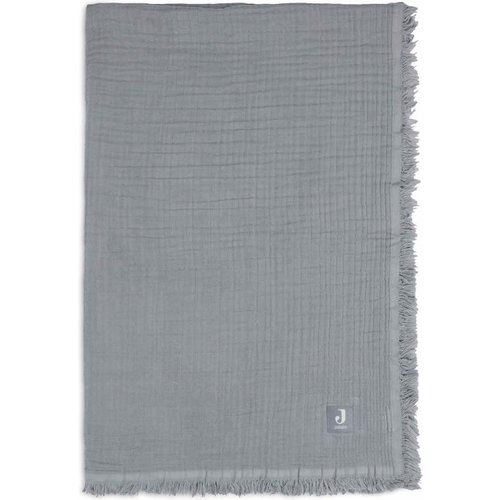 jollein Ledikant deken muslin fringe 120x120cm strom grey