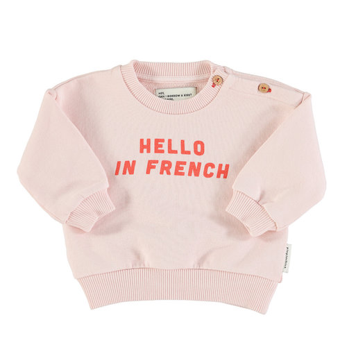 piu piu chick baby sweatshirt pink with hello in french red print piu piu chick baby sweatshirt pink with hello in french red print