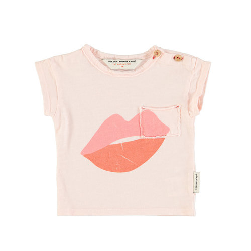 piu piu chick baby t-shirt light pink with lips print