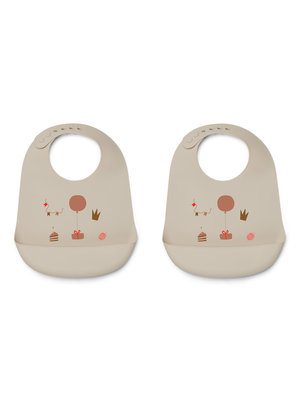 liewood TILDA SILICONE BIB 2 PACK BIRTHDAY MULTI MIX