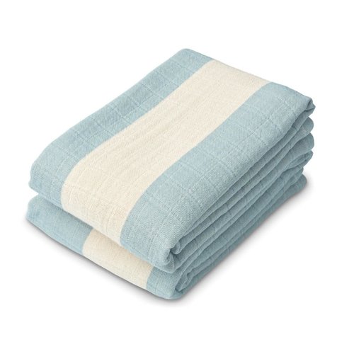 liewood LEWIS MUSLIN CLOTH 2 PACK STRIPE: SEA BLUE/SANDY