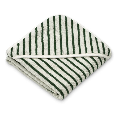 liewood Alba Hooded Baby Towel - Y/D stripe: Garden green/creme de la creme