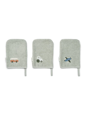 liewood Francisco Washcloth 3-Pack Vehicles Dove blue