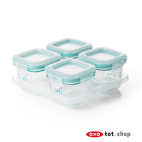 oxo Diepvriesbakjes Glas (4x120 ml) Teal