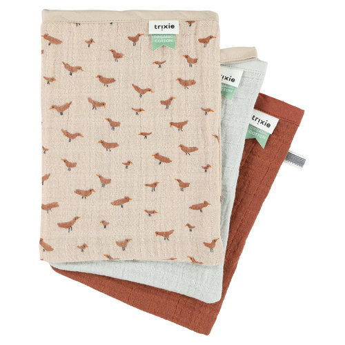 Trixie baby Tetra washandjes 3-pack mix - Babbling Birds Trixie baby Tetra washandjes 3-pack mix - Babbling Birds