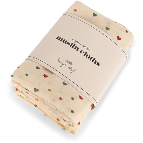 Konges slojd 3-pack muslin cloths multi hearts Konges slojd 3-pack muslin cloths multi hearts