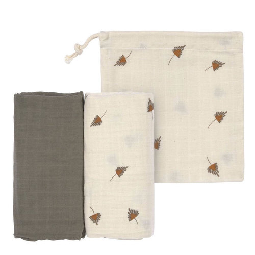 lassig Swaddle & Burp Blanket L 2pcs taupe (organic in conversion)