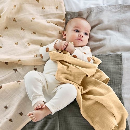 lassig Swaddle & Burp Blanket L 2pcs taupe (organic in conversion)