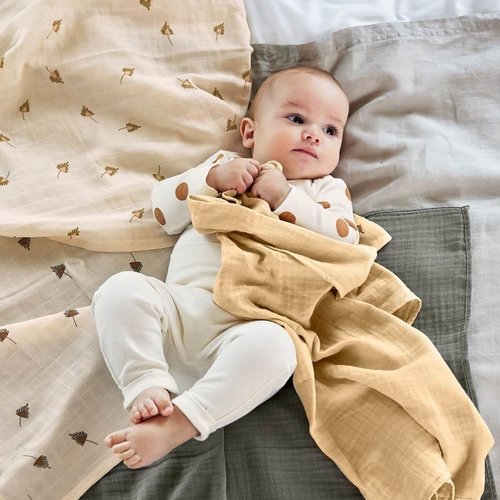 lassig Swaddle & Burp Blanket M 2pcs taupe (organic in conversion)