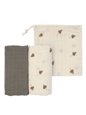 lassig Swaddle & Burp Blanket M 2pcs taupe (organic in conversion)
