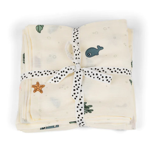 DONE BY DEER swaddle 2-pack - sea friends - beige DONE BY DEER swaddle 2-pack - sea friends - beige