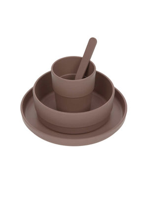 lassig Dish Set PP/Cellulose Uni choco (plate, mug, bowl, spoon)