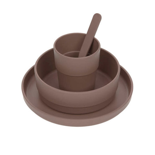 lassig Dish Set PP/Cellulose Uni choco (plate, mug, bowl, spoon)