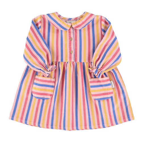 piu piu chick Knee lenght peter pan dress | Pink w/ multicolor stripes piu piu chick Knee lenght peter pan dress | Pink w/ multicolor stripes