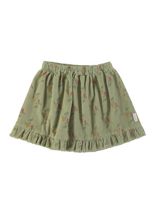 piu piu chick Knee lenght skirt w/ ruffles | Sage green w/ multicolor fishes