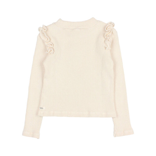 buho SOFT RIB RUFFLE T-SHIRT ECRU buho SOFT RIB RUFFLE T-SHIRT ECRU