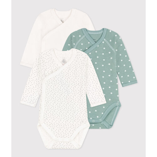 petit bateau SET VAN 3 KATOENEN OMSLAGBODY'S MET LANGE MOUWEN STER