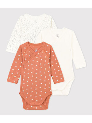 petit bateau SET VAN 3 KATOENEN OMSLAGBODY'S LANGE MOUWEN Hart