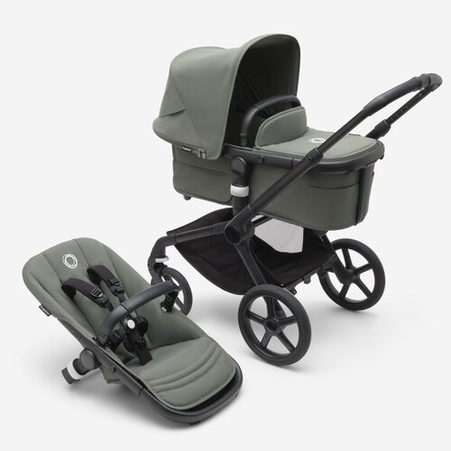 bugaboo Fox 5 kinderwagen met wieg en stoel - black frame/forest green