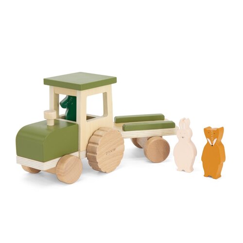 Trixie baby Houten tractor met aanhangwagen - all animals Trixie baby Houten tractor met aanhangwagen - all animals