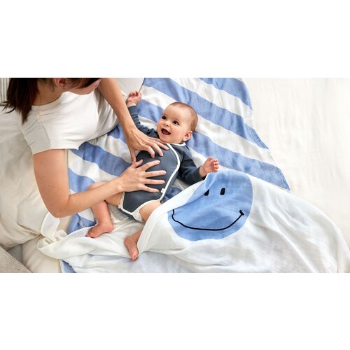 lassig Heavenly soft Swaddle XL happy rascals smile sky (120x120cm)