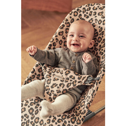 babybjorn Bouncer bliss cotton, classic quilt - beige leopard/dark grey frame