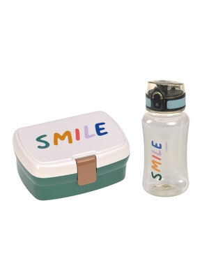 lassig Lunch Set Little Gang Smile milky/ocean green, (Lunchbox + Drinking Bottle)