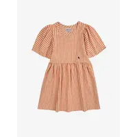 Vertical Stripes ruffle sleeves dress orange