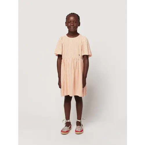 bobo choses Vertical Stripes ruffle sleeves dress orange