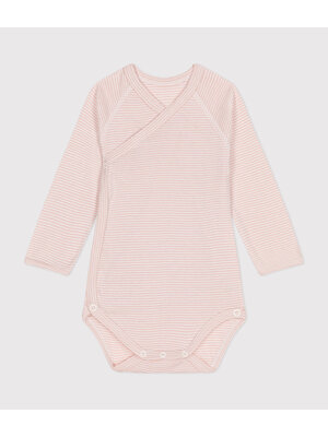 petit bateau katoenen overslagbody met lange mouw saline/marshmallow