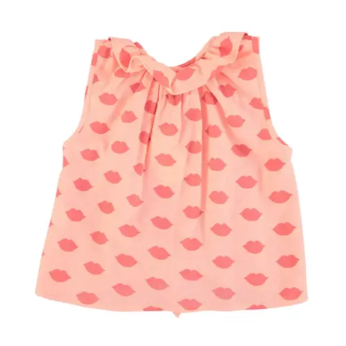 piu piu chick sleeveless shirt w/ collar | coral w/ red lips