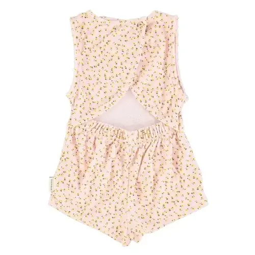 piu piu chick short jumpsuit | light pink w/ yellow flowers