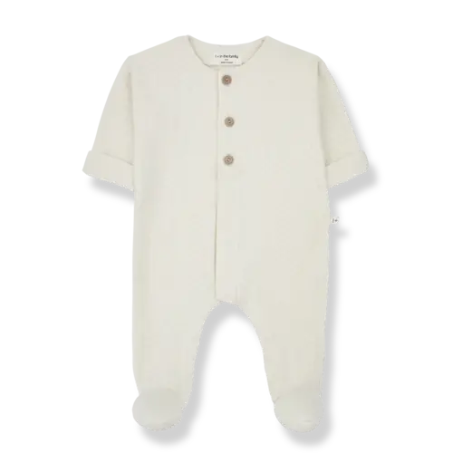 one more in the family Charlot lace double face jumpsuit w/ feet ivory