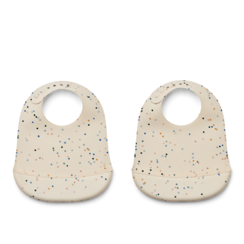 liewood Tilda printed bib 2-pack splash dots/sea shell