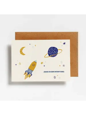 hello august Postcard -  cosmic birthday wishes