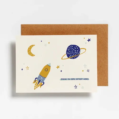 hello august Postcard -  cosmic birthday wishes