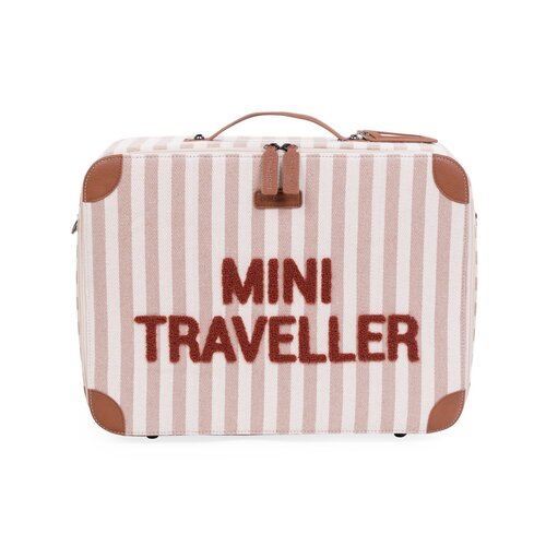 childhome mini traveller kids kinderkoffer - stripes nude/terracotta