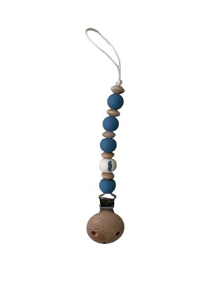kleine ik Silicone/wood clip beads moustache blue newborn