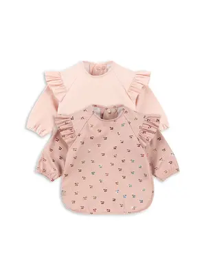 konges slojd 2 pack dinner bib with sleeves and frill fairy cherry/cameo rose