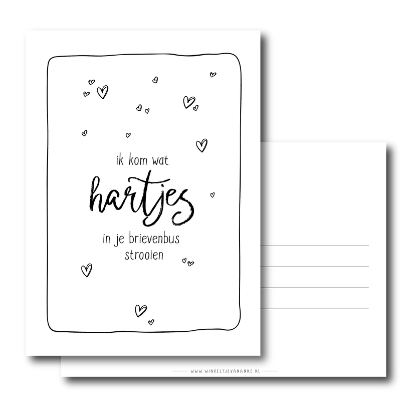 Ansichtkaart |  Ik kom wat hartjes in je brievenbus strooien