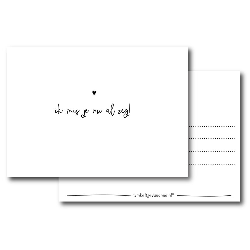 Ansichtkaart | Ik mis je nu al