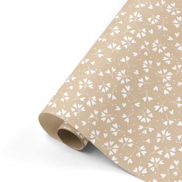 Rol inpakpapier | Kraft Flowerhearts | 3 meter