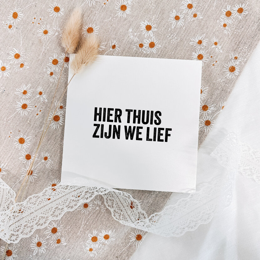 Forex tegeltje | In geschenkverpakking | Hier thuis zijn we lief