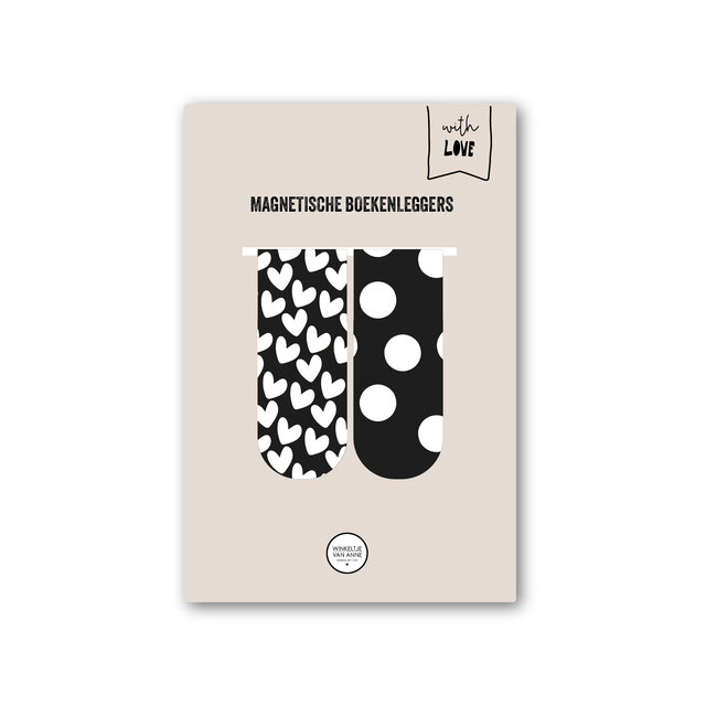 Magnetische boekenleggers | Hearts & Dots | Zwart