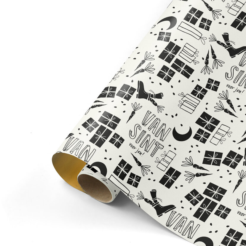 Rol inpakpapier | Van Sint zwart wit | 3 meter