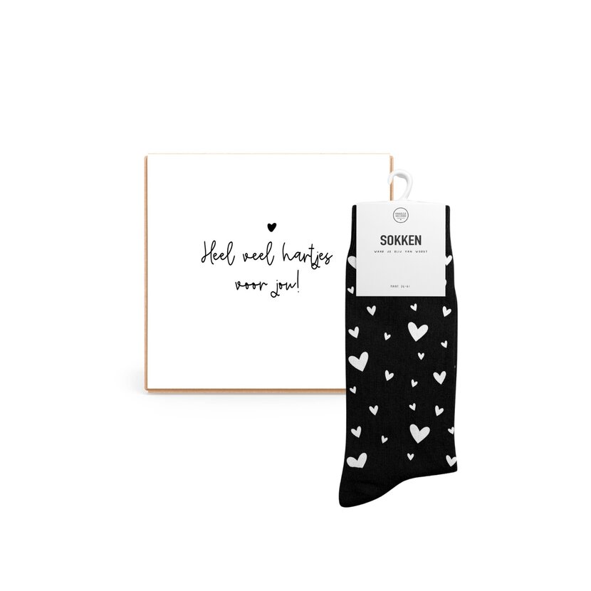 Sokken in giftbox | Heel veel hartjes | Sokken zwart