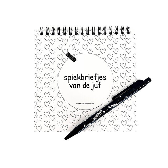 Voordeelset | Spiekbriefjes + all over print pen | Juf