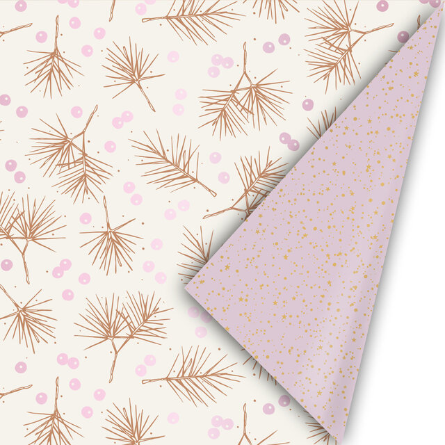Rol inpakpapier | Dennentakjes Roze  | 3 meter