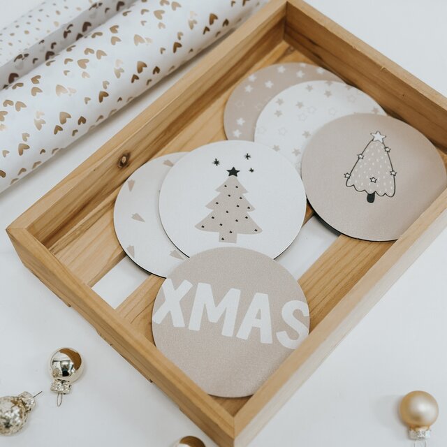 Onderzetter | Beige | Kerstboompjes mix