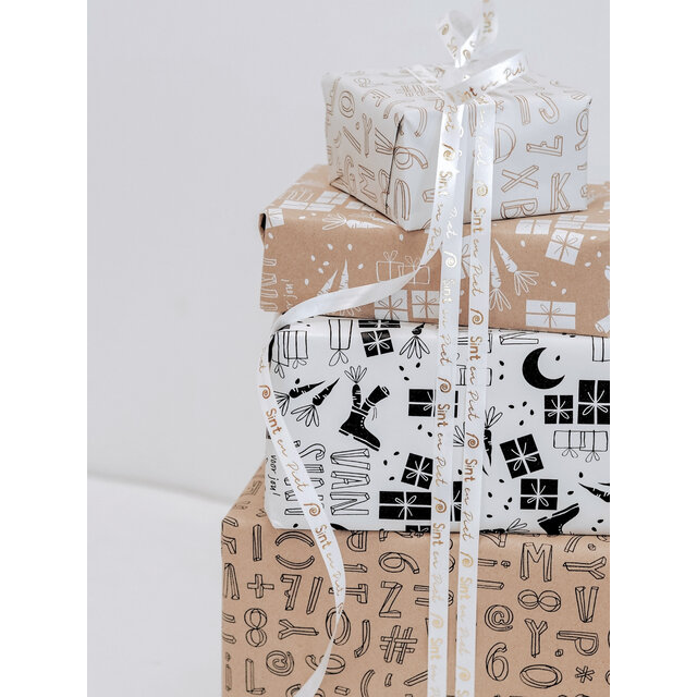 Rol inpakpapier | Van Sint zwart wit | 3 meter